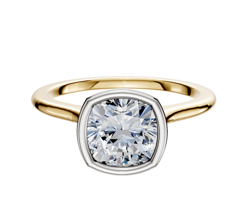 14K Two Tone Bezel Full Bezel North/South Cathedral Dome 1.5mm Engagement Ring