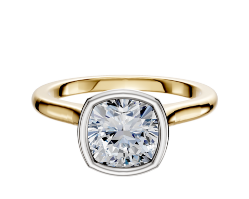 14K Two Tone Bezel Full Bezel North/South Cathedral Dome 2.0mm Engagement Ring