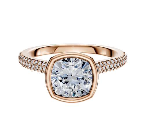 18K Rose Gold Bezel Full Bezel North/South Cathedral Dome 3-Row-Pave 2.0mm Engagement Ring