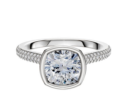 18K White Gold Bezel Full Bezel North/South Cathedral Dome 3-Row-Pave 2.0mm Engagement Ring