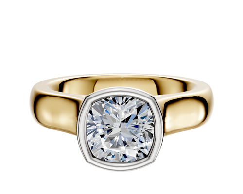 18K Two Tone Bezel Full Bezel North/South Cathedral Dome 4.0mm Engagement Ring