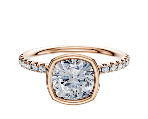 18K Rose Gold Bezel Full Bezel North/South Classic Dome 1-Row-Pave 2.5mm Engagement Ring