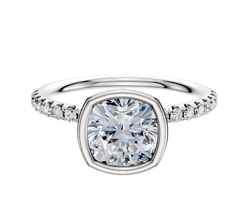 18K Two Tone Bezel Full Bezel North/South Classic Dome 1-Row-Pave 2.5mm Engagement Ring