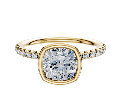 18K Yellow Gold Bezel Full Bezel North/South Classic Dome 1-Row-Pave 2.5mm Engagement Ring