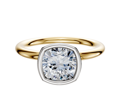 14K Two Tone Bezel Full Bezel North/South Classic Dome 2.0mm Engagement Ring