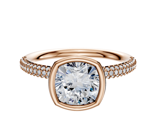 18K Rose Gold Bezel Full Bezel North/South Classic Dome 3-Row-Pave 2.0mm Engagement Ring