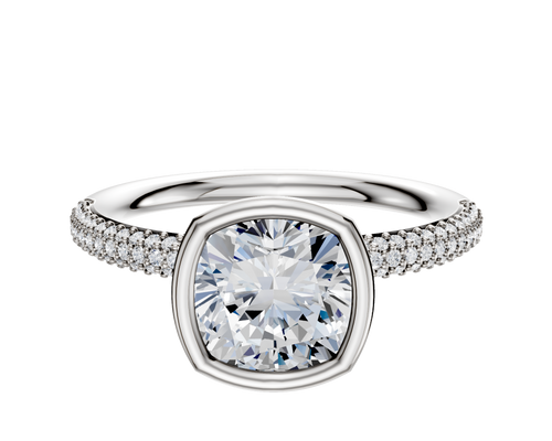 18K White Gold Bezel Full Bezel North/South Classic Dome 3-Row-Pave 2.0mm Engagement Ring
