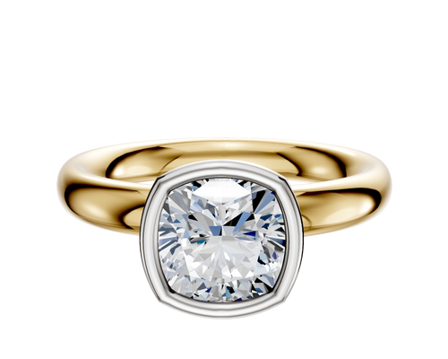 18K Two Tone Bezel Full Bezel North/South Classic Dome 3.0mm Engagement Ring