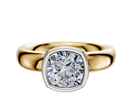 18K Two Tone Bezel Full Bezel North/South Classic Dome 4.0mm Engagement Ring