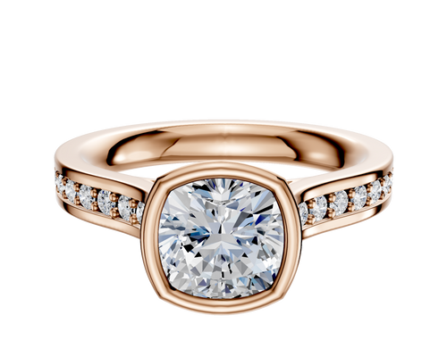 18K Rose Gold Bezel Full Bezel North/South Cathedral Flat 1-Row-Pave 2.5mm Engagement Ring