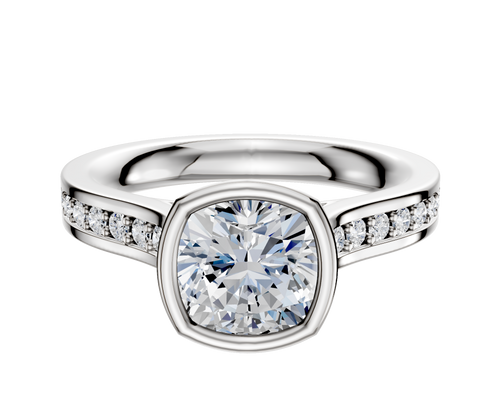 14K White Gold Bezel Full Bezel North/South Cathedral Flat 1-Row-Pave 2.5mm Engagement Ring