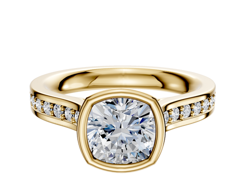 18K Yellow Gold Bezel Full Bezel North/South Cathedral Flat 1-Row-Pave 2.5mm Engagement Ring