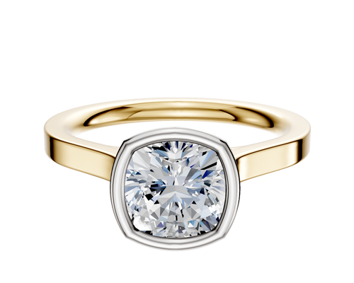 18K Two Tone Bezel Full Bezel North/South Cathedral Flat 2.0mm Engagement Ring