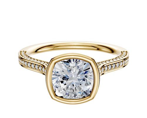 14K Yellow Gold Bezel Full Bezel North/South Cathedral Flat 3-Row-Pave 2.0mm Engagement Ring