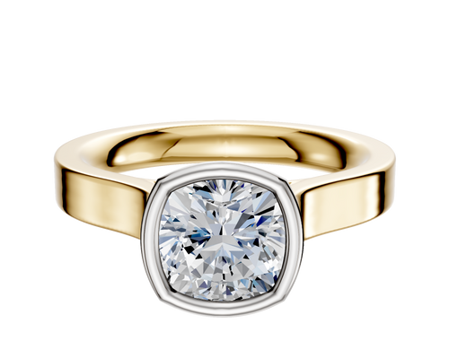 14K Two Tone Bezel Full Bezel North/South Cathedral Flat 3.0mm Engagement Ring