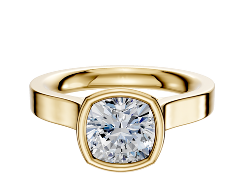 14K Yellow Gold Bezel Full Bezel North/South Cathedral Flat 3.0mm Engagement Ring