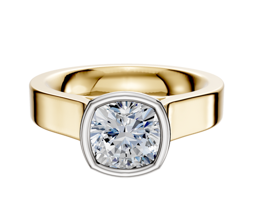 18K Two Tone Bezel Full Bezel North/South Cathedral Flat 4.0mm Engagement Ring
