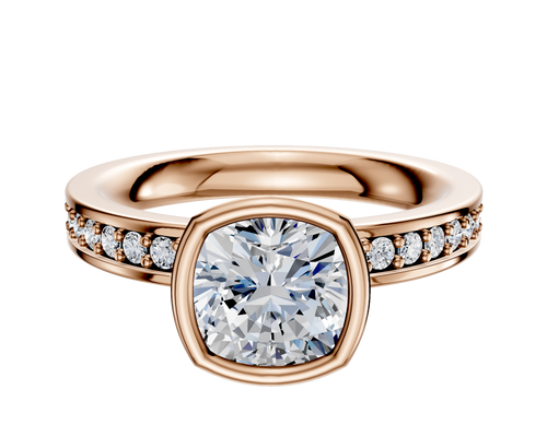 18K Rose Gold Bezel Full Bezel North/South Classic Flat 1-Row-Pave 2.5mm Engagement Ring