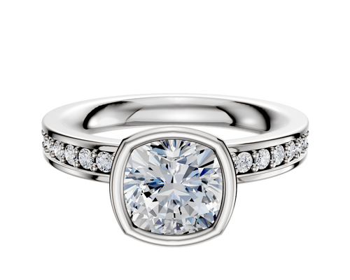 18K Two Tone Bezel Full Bezel North/South Classic Flat 1-Row-Pave 2.5mm Engagement Ring