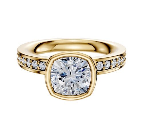 14K Yellow Gold Bezel Full Bezel North/South Classic Flat 1-Row-Pave 2.5mm Engagement Ring