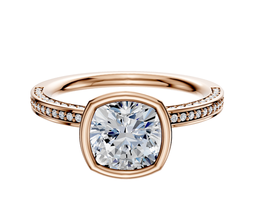 18K Rose Gold Bezel Full Bezel North/South Classic Flat 3-Row-Pave 2.0mm Engagement Ring