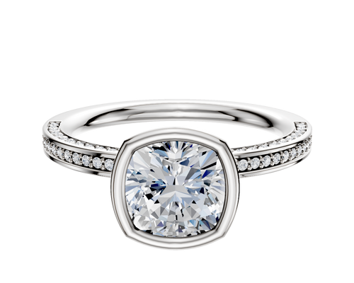 14K White Gold Bezel Full Bezel North/South Classic Flat 3-Row-Pave 2.0mm Engagement Ring