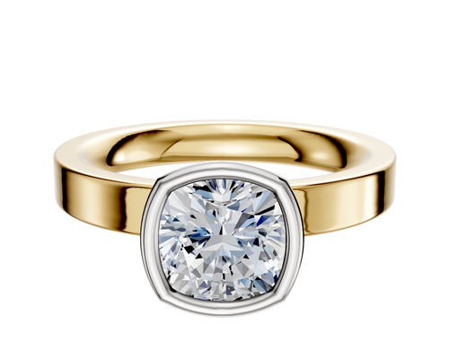 14K Two Tone Bezel Full Bezel North/South Classic Flat 3.0mm Engagement Ring