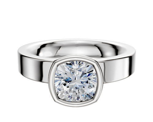 14K White Gold Bezel Full Bezel North/South Classic Flat 4.0mm Engagement Ring