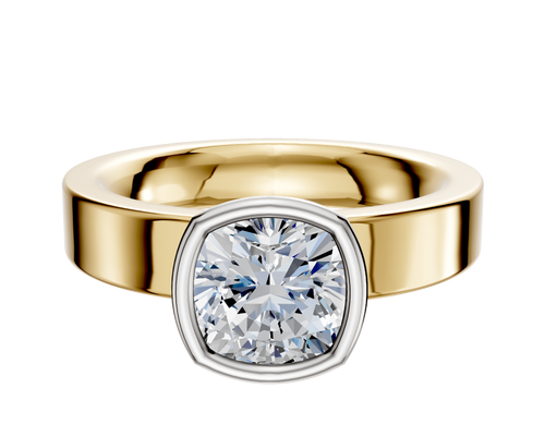 18K Two Tone Bezel Full Bezel North/South Classic Flat 4.0mm Engagement Ring