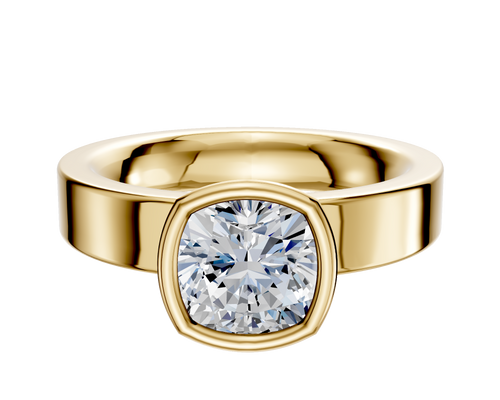 18K Yellow Gold Bezel Full Bezel North/South Classic Flat 4.0mm Engagement Ring