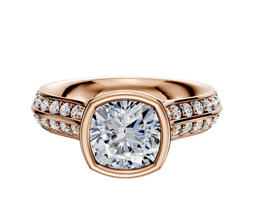 18K Rose Gold Bezel Full Bezel North/South Cathedral Knife Edge 1-Row-Pave 2.5mm Engagement Ring