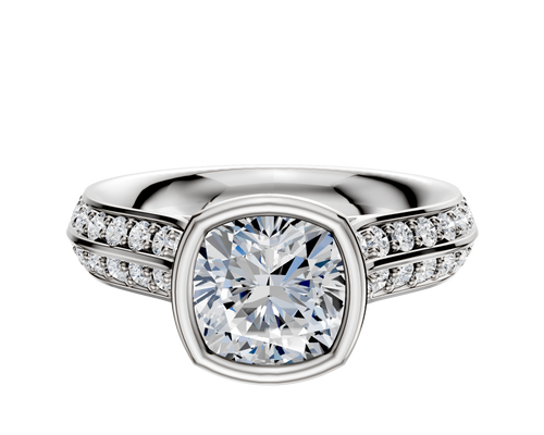 18K White Gold Bezel Full Bezel North/South Cathedral Knife Edge 1-Row-Pave 2.5mm Engagement Ring
