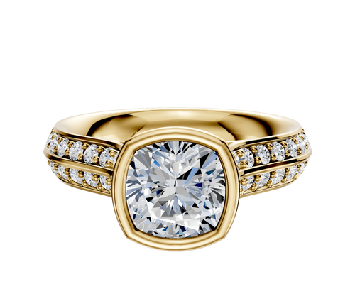 14K Yellow Gold Bezel Full Bezel North/South Cathedral Knife Edge 1-Row-Pave 2.5mm Engagement Ring