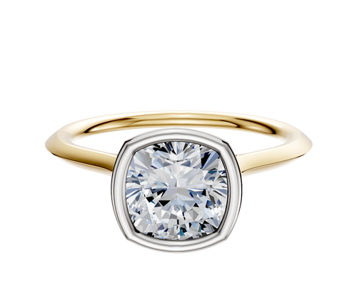 18K Two Tone Bezel Full Bezel North/South Cathedral Knife Edge 1.5mm Engagement Ring