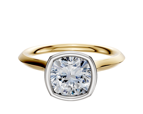 14K Two Tone Bezel Full Bezel North/South Cathedral Knife Edge 2.0mm Engagement Ring