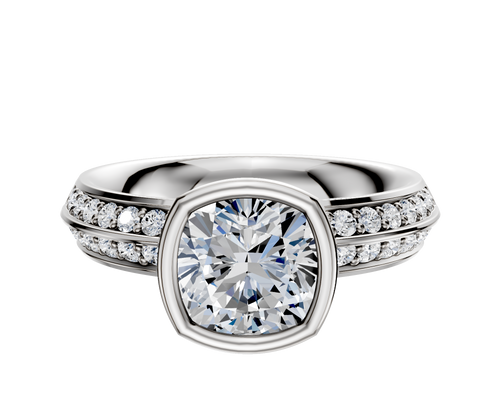 18K Two Tone Bezel Full Bezel North/South Classic Knife Edge 1-Row-Pave 2.5mm Engagement Ring