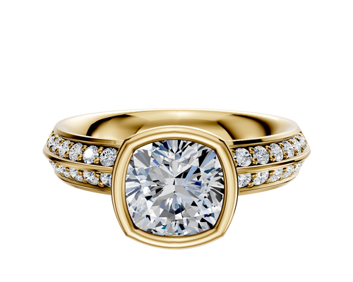 14K Yellow Gold Bezel Full Bezel North/South Classic Knife Edge 1-Row-Pave 2.5mm Engagement Ring