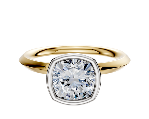 18K Two Tone Bezel Full Bezel North/South Classic Knife Edge 2.0mm Engagement Ring