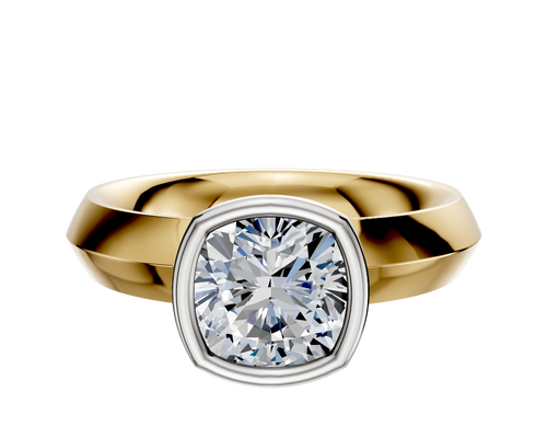 18K Two Tone Bezel Full Bezel North/South Classic Knife Edge 4.0mm Engagement Ring