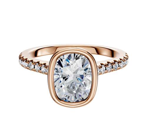 18K Rose Gold Bezel Full Bezel North/South Cathedral Dome 1-Row-Pave 2.5mm Engagement Ring
