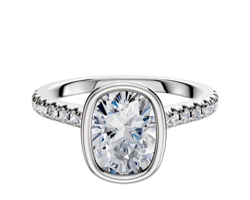 14K White Gold Bezel Full Bezel North/South Cathedral Dome 1-Row-Pave 2.5mm Engagement Ring