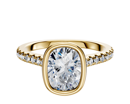 18K Yellow Gold Bezel Full Bezel North/South Cathedral Dome 1-Row-Pave 2.5mm Engagement Ring