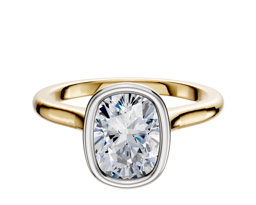 18K Two Tone Bezel Full Bezel North/South Cathedral Dome 2.0mm Engagement Ring