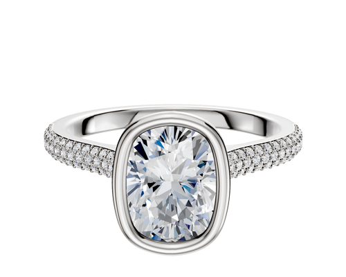 14K Two Tone Bezel Full Bezel North/South Cathedral Dome 3-Row-Pave 2.0mm Engagement Ring