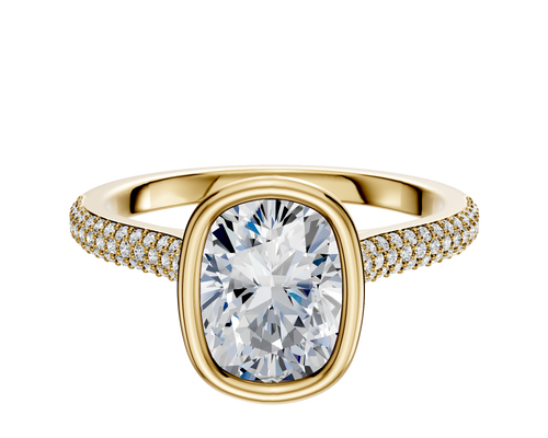 18K Yellow Gold Bezel Full Bezel North/South Cathedral Dome 3-Row-Pave 2.0mm Engagement Ring