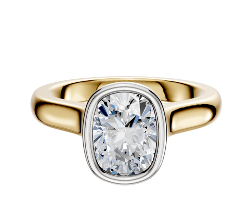 18K Two Tone Bezel Full Bezel North/South Cathedral Dome 3.0mm Engagement Ring