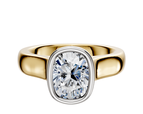 18K Two Tone Bezel Full Bezel North/South Cathedral Dome 4.0mm Engagement Ring