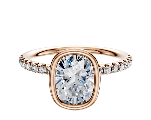 18K Rose Gold Bezel Full Bezel North/South Classic Dome 1-Row-Pave 2.5mm Engagement Ring