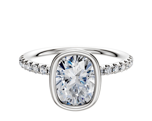 18K White Gold Bezel Full Bezel North/South Classic Dome 1-Row-Pave 2.5mm Engagement Ring