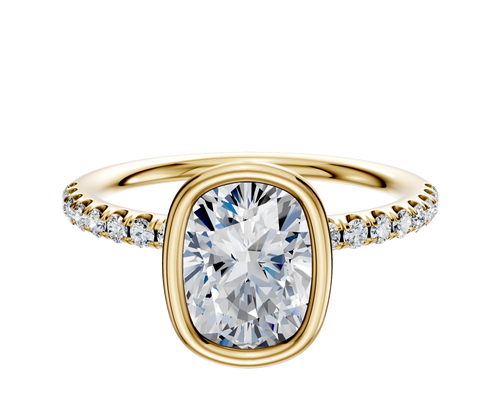 14K Yellow Gold Bezel Full Bezel North/South Classic Dome 1-Row-Pave 2.5mm Engagement Ring